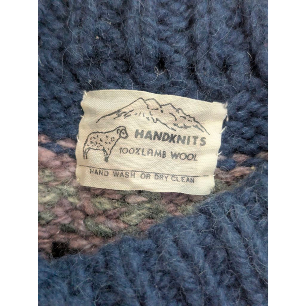 Handknits Vintage 100% Lambswool Fair Isle Button Cardigan Sweater Medium Large - Picture 3 of 12